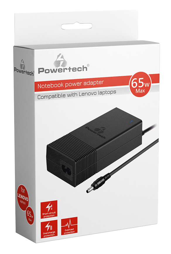 POWERTECH φορτιστής laptop PT-1038 για Lenovo 65W 1.8m μαύρος - Image 2