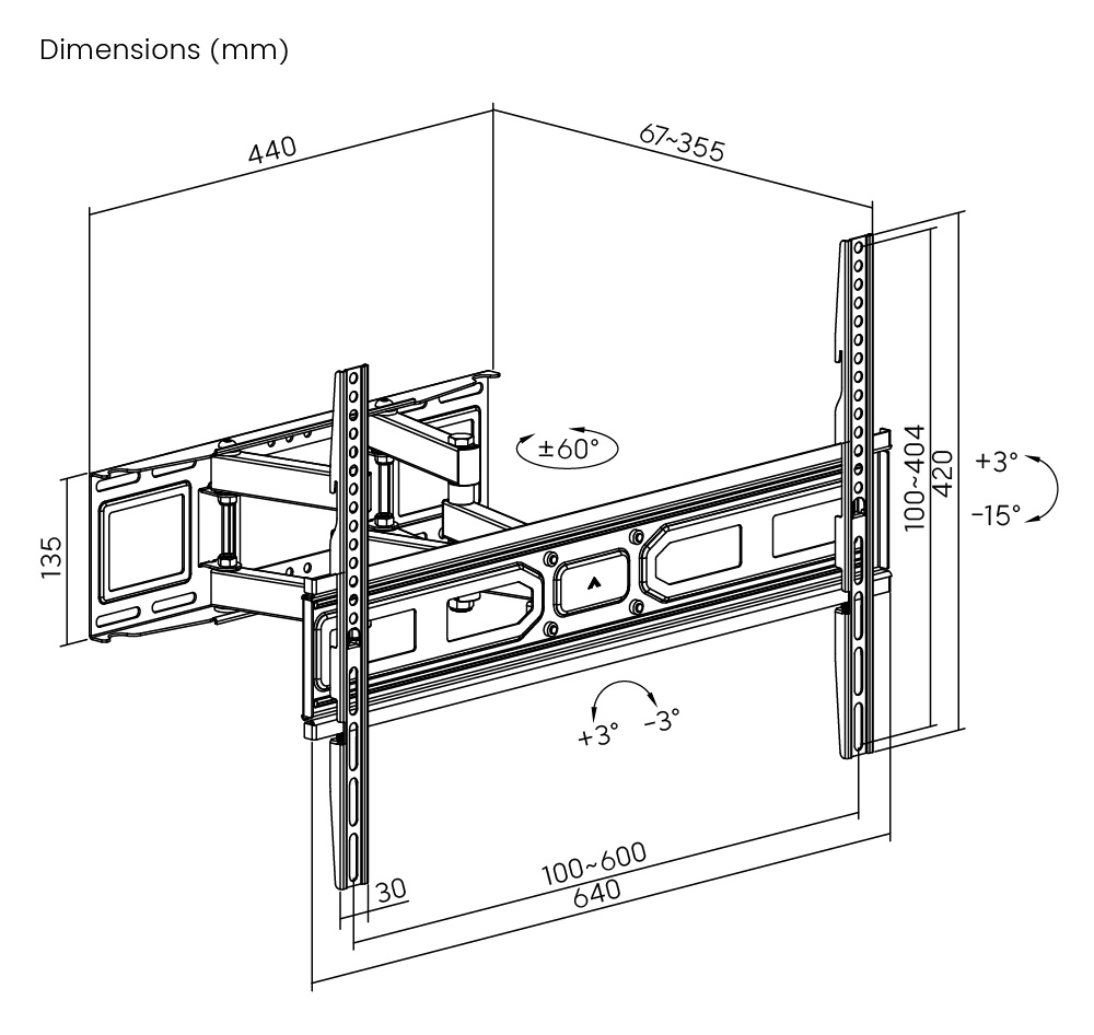 POWERTECH βάση τηλεόρασης PT-1130 επιτοίχια full motion 37-80" έως 40kg - Image 5