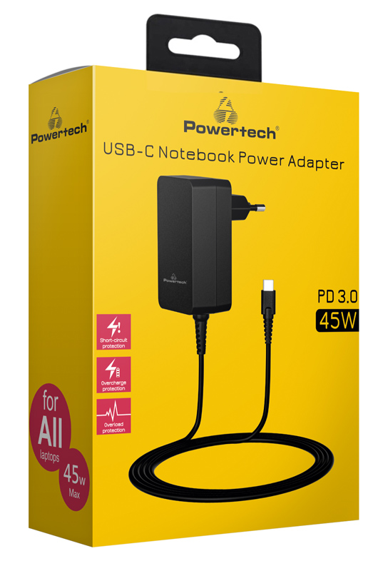 POWERTECH φορτιστής PT-1155 laptop USB-C PD 45W μαύρος - Image 2