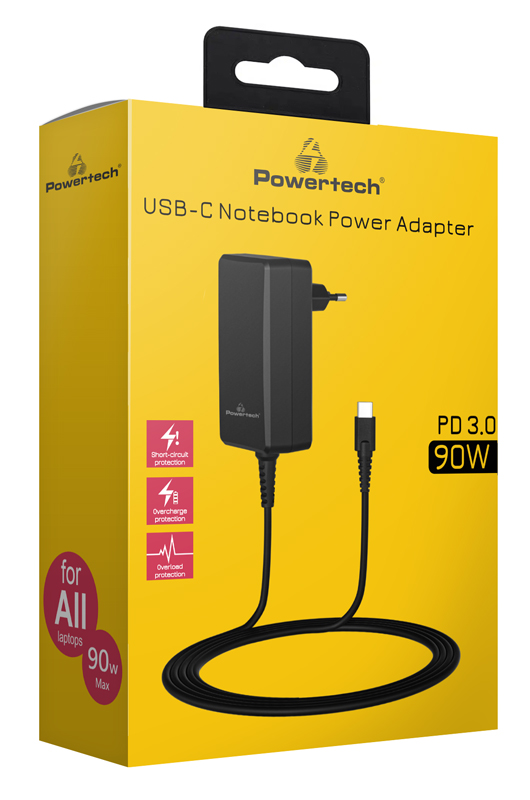 POWERTECH PT-1157 φορτιστής laptop USB-C PD 90W μαύρος - Image 2