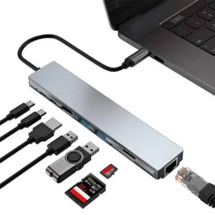 Powertech PT-1536 docking station γκρι μεταλλικό με θύρες USB-C, HDMI και RJ45