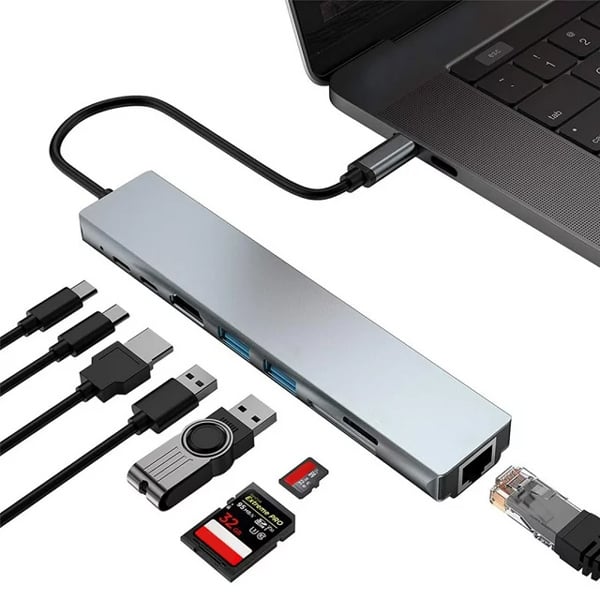POWERTECH σταθμός σύνδεσης PT-1536, 8 θυρών, USB-C, 87W PD, 100Mbps, γκρι - Image 2