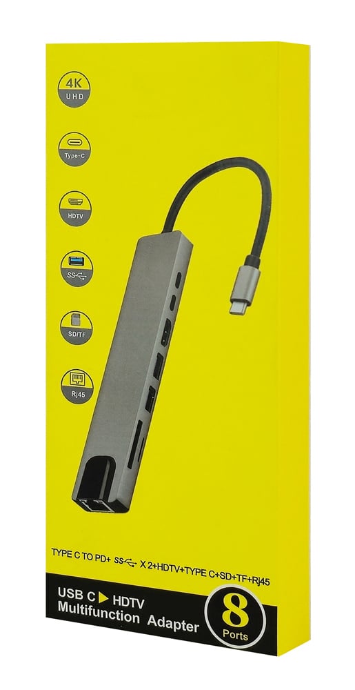 POWERTECH σταθμός σύνδεσης PT-1536, 8 θυρών, USB-C, 87W PD, 100Mbps, γκρι - Image 3