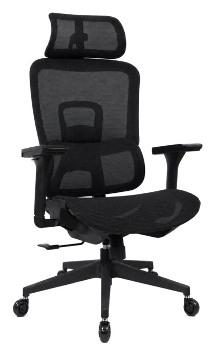 Μαύρη καρέκλα γραφείου Powertech PT-1633 με διάτρητο mesh ύφασμα και ρυθμιζόμενα μπράτσα