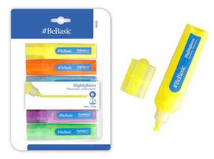 Bebasic S020 Μαρκαδόροι Υπογράμμισης, Σετ 6 Τεμαχίων, Πάχος Μύτης 2-5mm, Διάφορα Χρώματα
