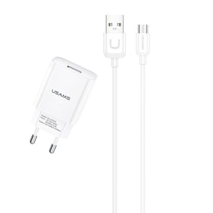 USAMS Φορτιστής Τοίχου 1xUSB T21 microUSB 2.1A Γρήγορη Φόρτιση λευκός T21OCMC01