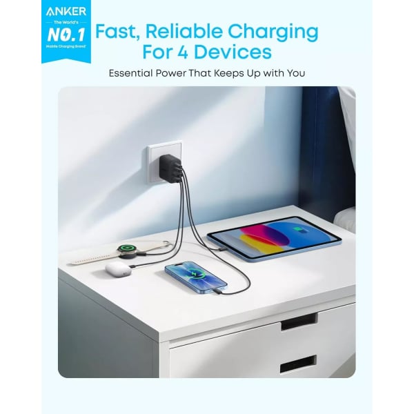 Anker Zolo Φορτιστής Τοίχου 50W, 3A, 2 x USB-A, 2 x USB-C, Μαύρος, A121EG11 - Image 2