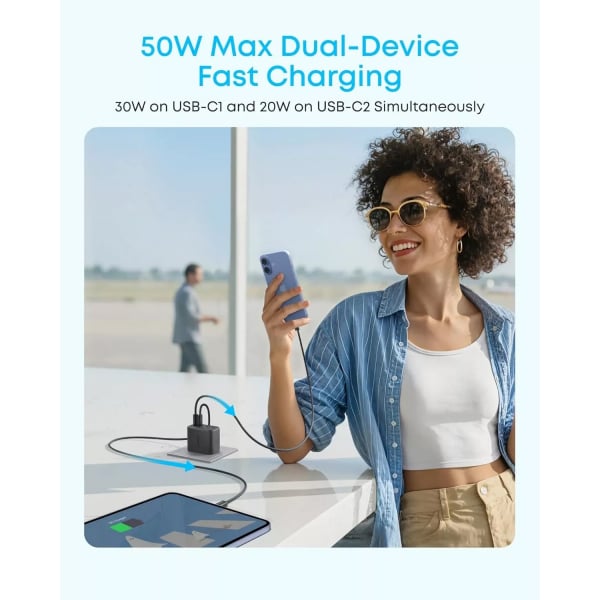 Anker Zolo Φορτιστής Τοίχου 50W, 3A, 2 x USB-A, 2 x USB-C, Μαύρος, A121EG11 - Image 3