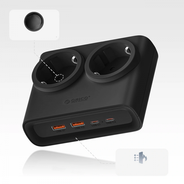 ORICO PDC25 Πολύπριζο 2 x Schuko, 2 x USB-A, 2 x USB-C, Μαύρο - Image 2