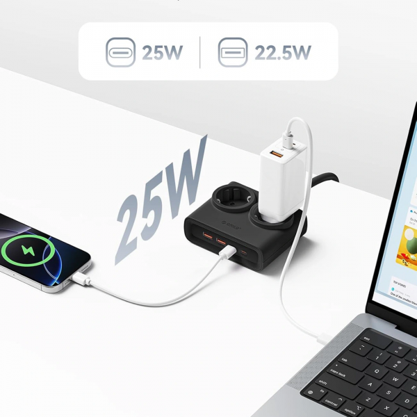 ORICO PDC25 Πολύπριζο 2 x Schuko, 2 x USB-A, 2 x USB-C, Μαύρο - Image 3