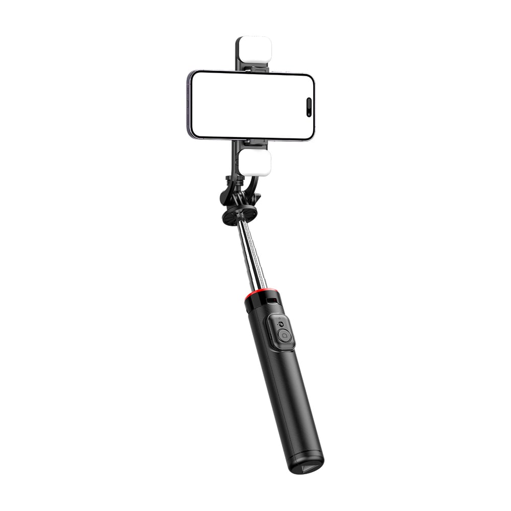 OEM WC13YDS Τρίποδο Selfie Stick, Τηλεσκοπικό 1.3m με Διπλή Λάμπα και Βάση Τηλεφώνου, Μαύρο - Image 2