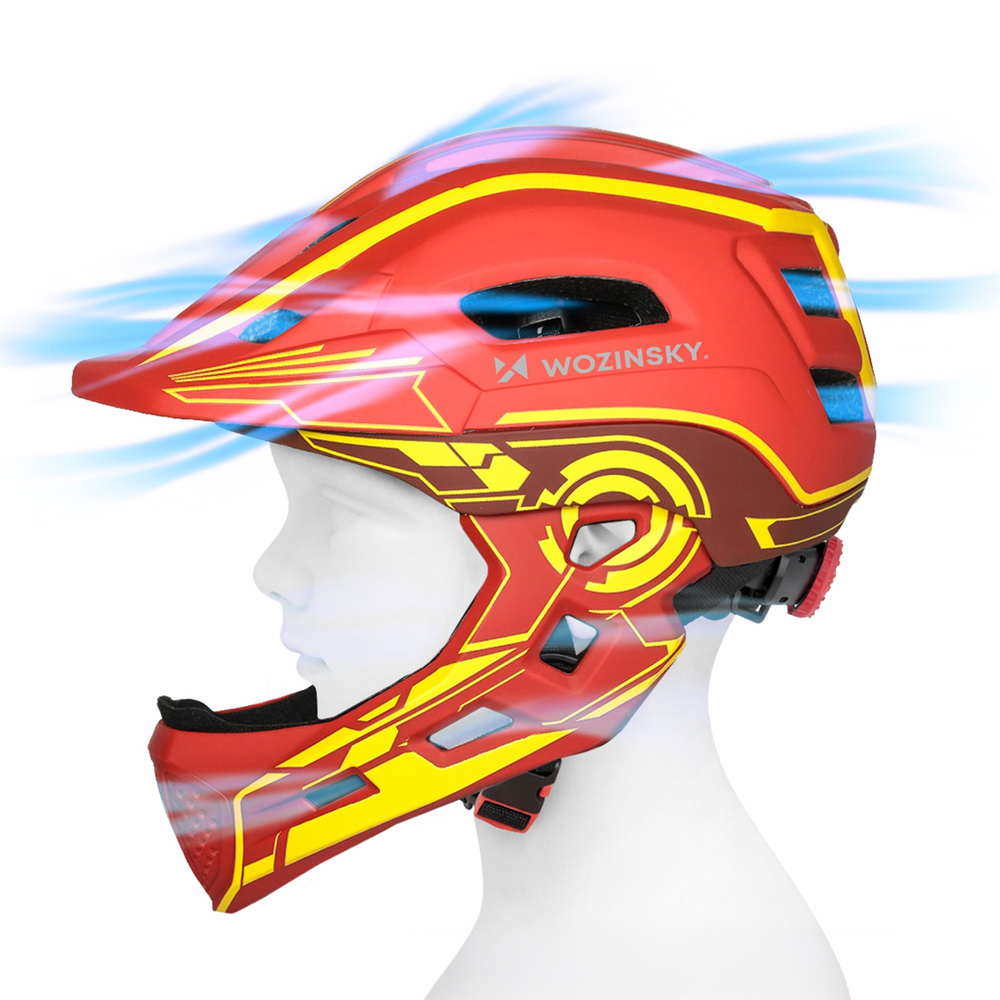 Κράνος Ποδηλάτου HT-27CZ, Παιδικό Full-Face με Πίσω Φως USB S, Κόκκινο και Κίτρινο - Image 4