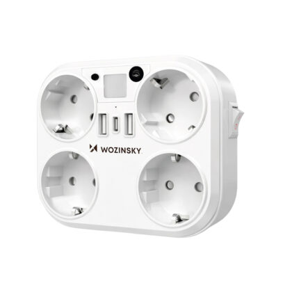 Πολύπριζο WRS-2B, 4x AC, 2x USB-A, 1x USB-C, 4000 W με Λάμπα, Λευκό