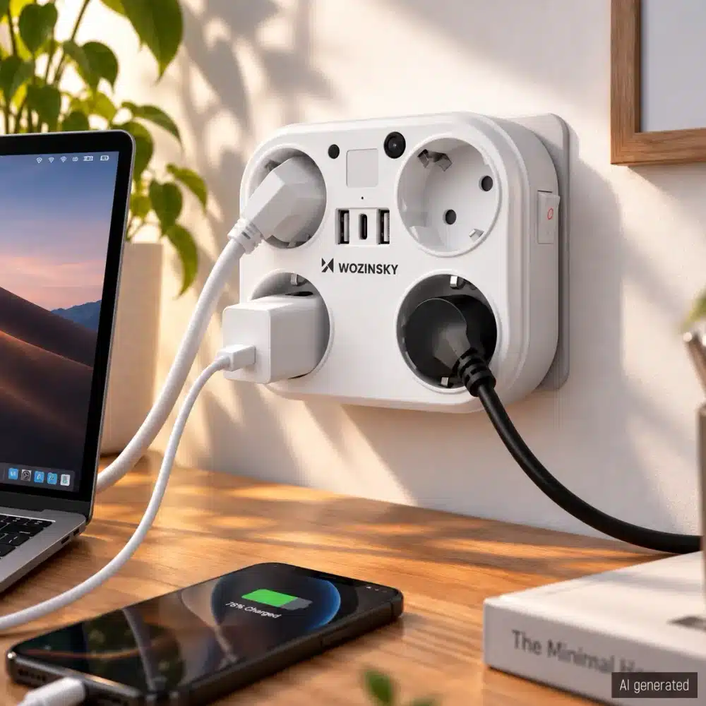 Πολύπριζο WRS-2B, 4x AC, 2x USB-A, 1x USB-C, 4000 W με Λάμπα, Λευκό - Image 2