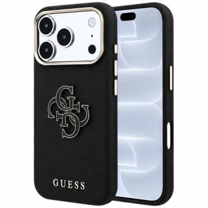 Guess Grained Leather and Big Resin Logo - θήκη για Apple iPhone 18 Pro / 17 Pro - Μαύρο