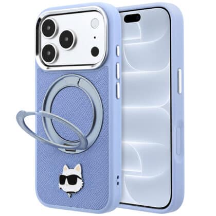 Karl Lagerfeld Leather Ring Stand 360 C Pin - θήκη για Apple iPhone 18 Pro / 17 Pro - Μπλε