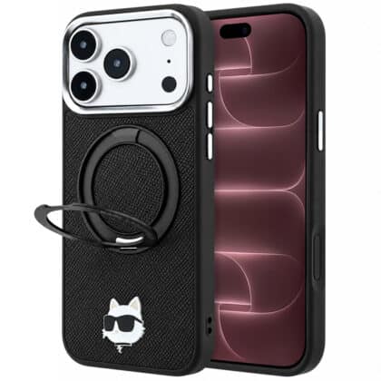 Karl Lagerfeld Leather Ring Stand 360 C Pin - θήκη για Apple iPhone 18 Pro Max / 17 Pro Max - Μαύρο