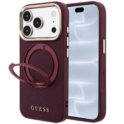 Guess Grained Leather Ring Stand 360 Classic Logo - θήκη για Apple iPhone 18 Pro / 17 Pro - Κόκκινο