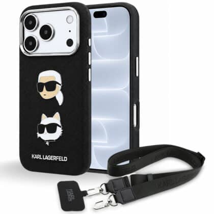 Karl Lagerfeld Saffiano K&C Heads Pins Logo Crossbody - θήκη για Apple iPhone 18 Pro / 17 Pro - Μαύρο