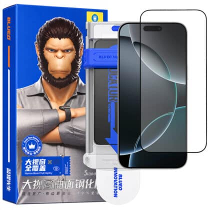 Blueo Γυαλί 3D Καμπύλες Άκρες HD + Εφαρμογέας Pro για iPhone 18 Pro/iPhone 17 Pro/iPhone 17/iPhone 16 Pro, Μαύρο