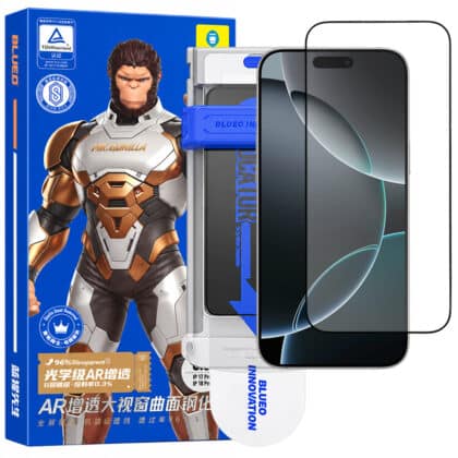 Blueo 3D Πλήρης Οθόνη Κυρτή Άκρη AR Γυαλί + Εφαρμογέας Pro για iPhone 18 Pro / iPhone 17 Pro / iPhone 17 / iPhone 16 Pro, Μαύρο