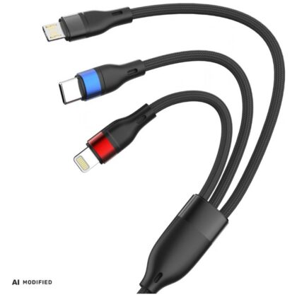 3MK Hyper Cable N-Series 3-in-1 Καλώδιο USB-A σε USB-C/USB-Micro/Lightning QC 3.0, 1.2m, Μαύρο