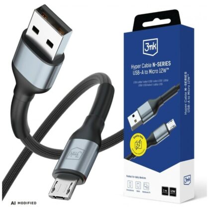 3MK Hyper Cable N-SERIES USB-A σε MicroUSB 1m QC 3.0 5V/2.4A 12W Μαύρο