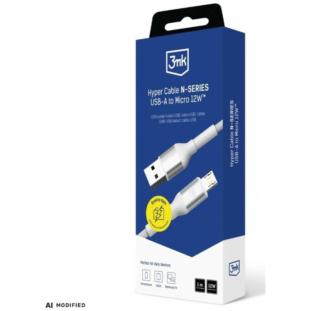 3MK Hyper Cable N-SERIES USB-A σε USB-Micro 1m QC 3.0 5V/2.4A 12W Λευκό - Image 4