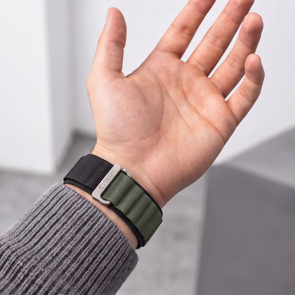 TECH-PROTECT Nylon Pro Ιμάντας Apple Watch 8/9/10/11/12/SE/Ultra (44/45/46/49 mm), Μαύρο/Πράσινο - Image 5