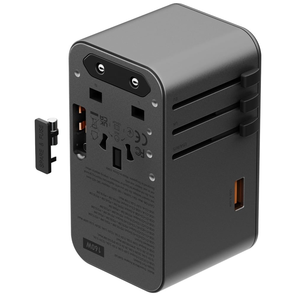 Energea TravelWorld Adapter GaN 160W PD 3x USB-C / USB-A Φορτιστής Τοίχου Gunmetal - Image 4
