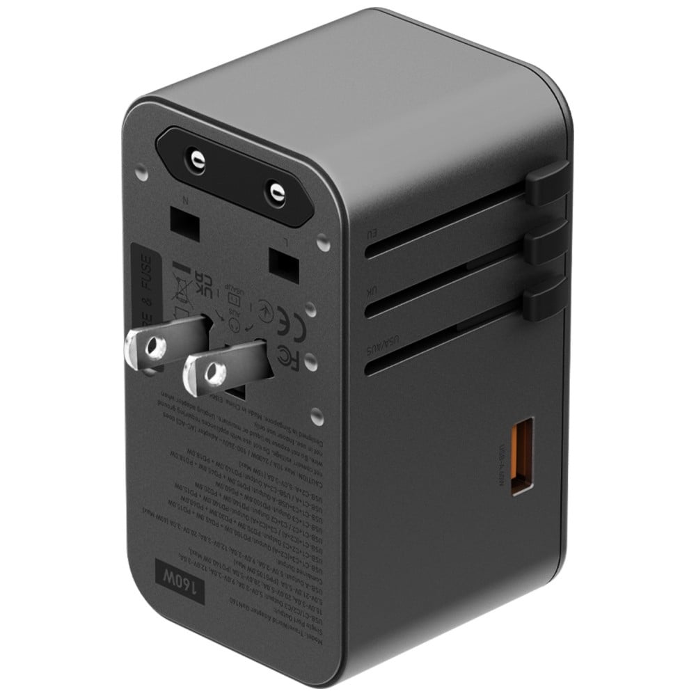 Energea TravelWorld Adapter GaN 160W PD 3x USB-C / USB-A Φορτιστής Τοίχου Gunmetal - Image 5