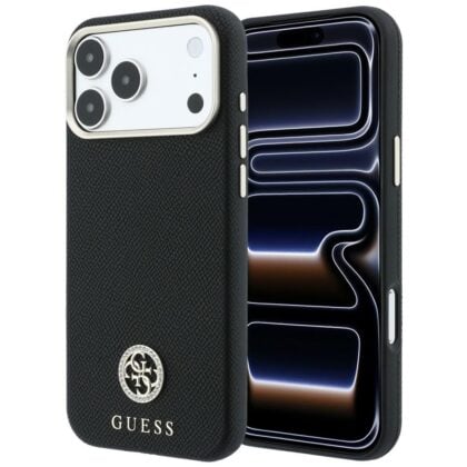 Guess Grained Round Strass Logo MagSafe - θήκη για Apple iPhone 18 Pro / 17 Pro - Μαύρο