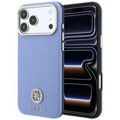 Guess Grained Round Strass Logo MagSafe - θήκη για Apple iPhone 18 Pro / 17 Pro - Μπλε