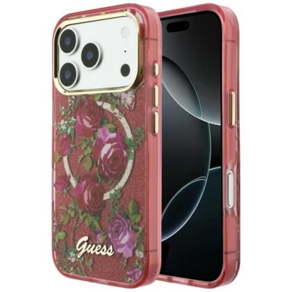 Guess IML Glitter Blossom Roses - θήκη για Apple iPhone 18 Pro Max / 17 Pro Max - Κόκκινο