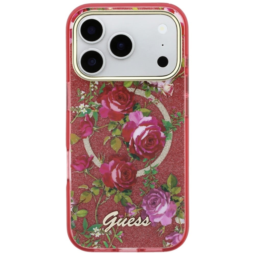 Guess IML Glitter Blossom Roses - θήκη για Apple iPhone 18 Pro Max / 17 Pro Max - Κόκκινο - Image 3