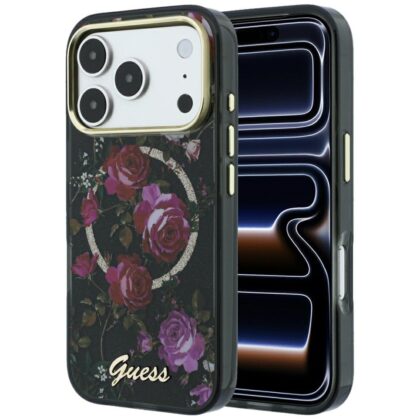 Guess IML Glitter Blossom Roses - θήκη για Apple iPhone 18 Pro Max / 17 Pro Max - Μαύρο