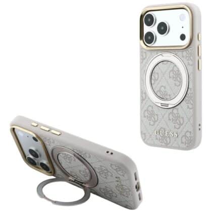Θήκη Guess Ring Stand 360 4G Classic Logo MagSafe για iPhone 18 Pro / 17 Pro ροζ