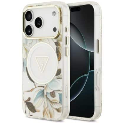 Guess IML Glitter Flowers Triangle - θήκη για Apple iPhone 18 Pro Max / 17 Pro Max - Λευκό