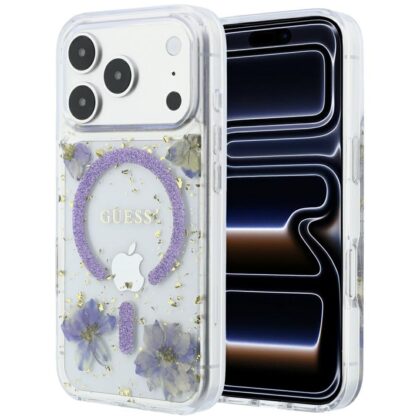 Guess Resin Flowers Glitter MagSafe - θήκη για Apple iPhone 18 Pro Max / 17 Pro Max - Μωβ