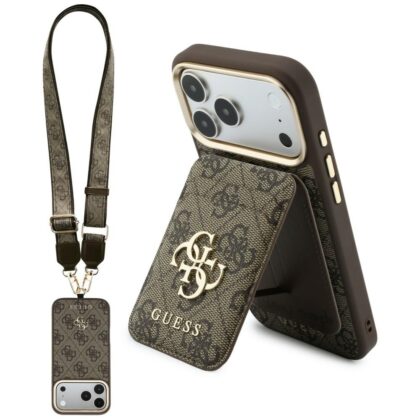 Θήκη Guess 4G με πορτοφόλι και λουράκι MagSafe για iPhone 18 Pro Max / 17 Pro Max καφέ