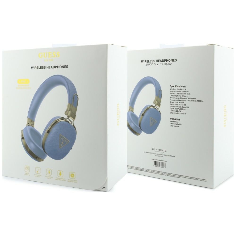 Ακουστικά Guess Grained Triangle Gold Logo Bluetooth ENC μπλε - Image 4