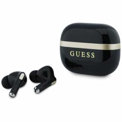 Guess Earphones TWS Glossy Gold Line Printed Classic Logo μαύρο
