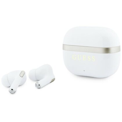 Guess Earphones TWS Glossy Gold Line Classic Logo λευκό