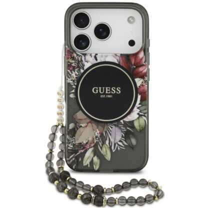 Guess IML Flowers Pearl Strap - θήκη για Apple iPhone 18 Pro / 17 Pro - Μαύρο