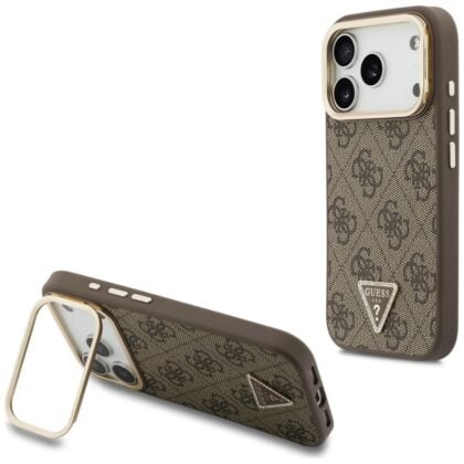 Guess 4G PU Triangle Logo & Stand - θήκη για Apple iPhone 18 Pro / 17 Pro - Καφέ