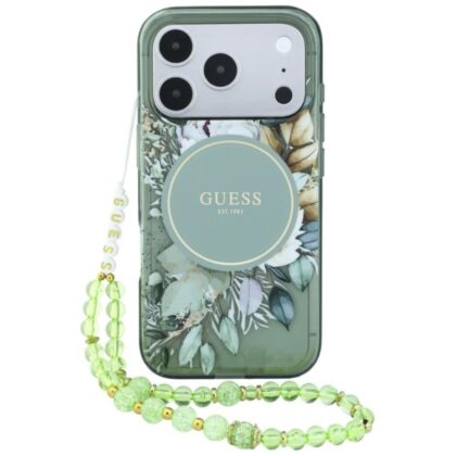 Guess IML Flowers Pearl Strap - θήκη για Apple iPhone 18 Pro Max / 17 Pro Max - Πράσινο