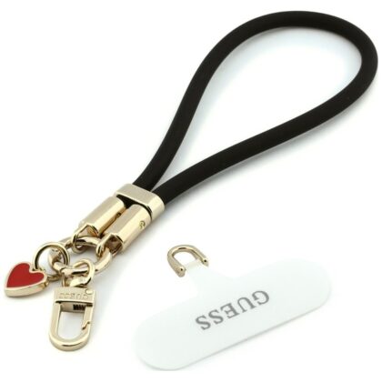 Guess Λουράκι Κινητού Wrist Strap Silicone Script Charms, Μαύρο