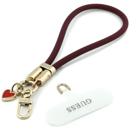 Guess Wrist Strap Λουράκι Κινητού Silicone Script Charms, Μπορντό
