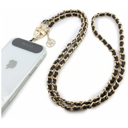 Guess Saffiano Chain 4G Charm Λουράκι Κινητού, Μαύρο