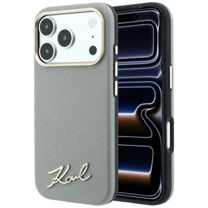Karl Lagerfeld Saffiano Small Script Metal Logo - θήκη για Apple iPhone 18 Pro / 17 Pro - Μπεζ